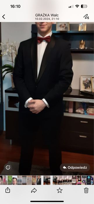 Smoking Kubenz Czarny piekny smoking z biala koszula Lancerto 42