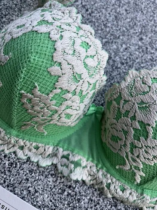 Intimissimi nowy zielony komplet biustonosz 75B majtki brazyliany M