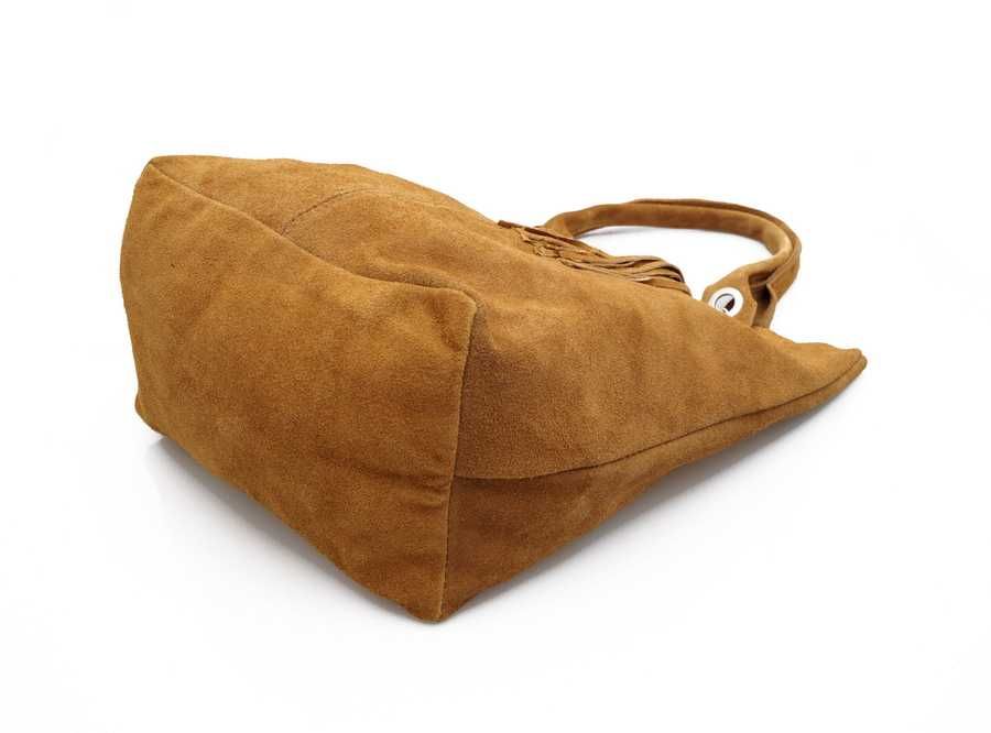 VERA PELLE torebka zamszowa worek shopper z suwakiem V146 camel