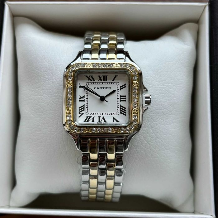 Жіночий годинник Cartier на браслеті комбінованого кольору  | Женские часы Cartier на браслете комбинированного цвета