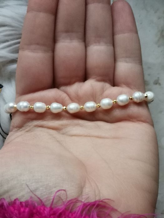 Bransoletka perły srebro kamienie misio nić jedwabna topaz  wodnik