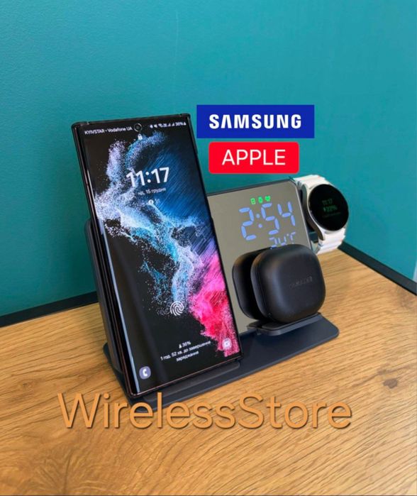 Бездротова зарядка Apple Watch iPhone, Док-Станція Samsung Дзеркальна