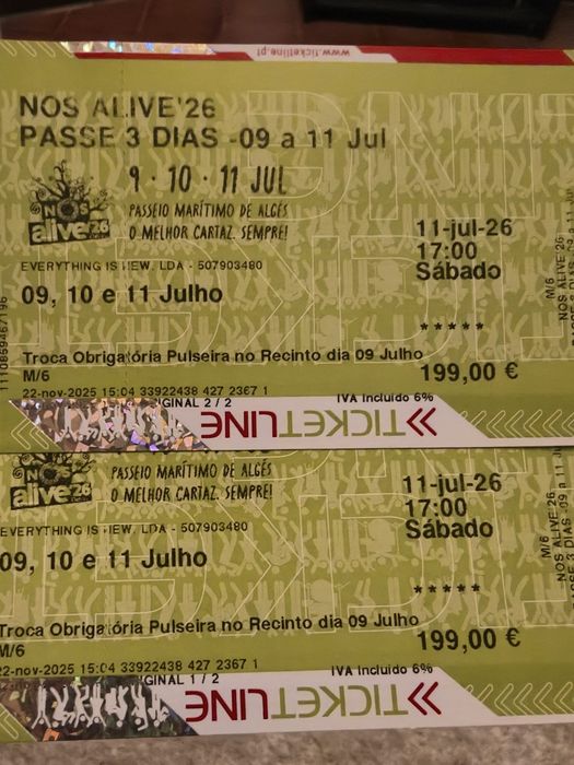 Bilhetes festival NOS ALIVE