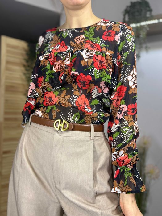 Czarna damska bluzka w kwiatki Marks Spencer – rozmiar 40