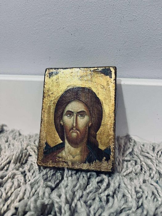 Piękna stara ikona prawosławna na drewnie antyk obraz religijny