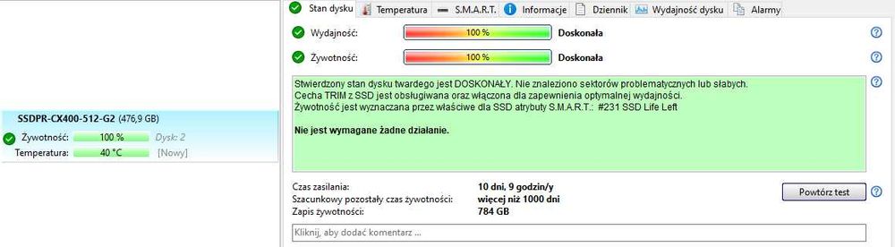 GOODRAM CX400 gen.2 - 512GB SATA SSD - doskonały stan - (100%) zdrowia dysku