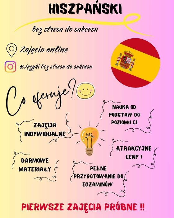 Zajęcia indywidualne z języka hiszpańskiego - pierwsze zajęcia próbne