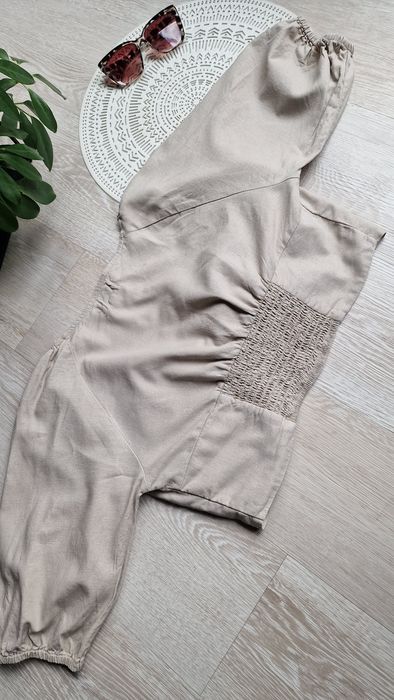 Krótka bluzka narzutka crop top beż Diverse XS 34 S 36 len
