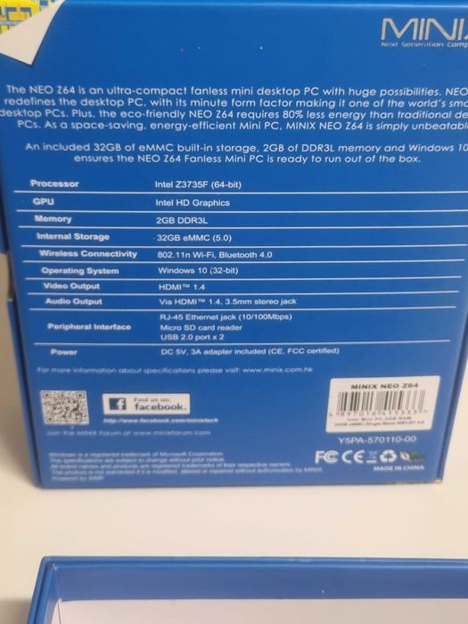 Minix NEO Z64 - Intel + 2GB + 32GB + wifi + BT - BOX Windows, como nova e revista