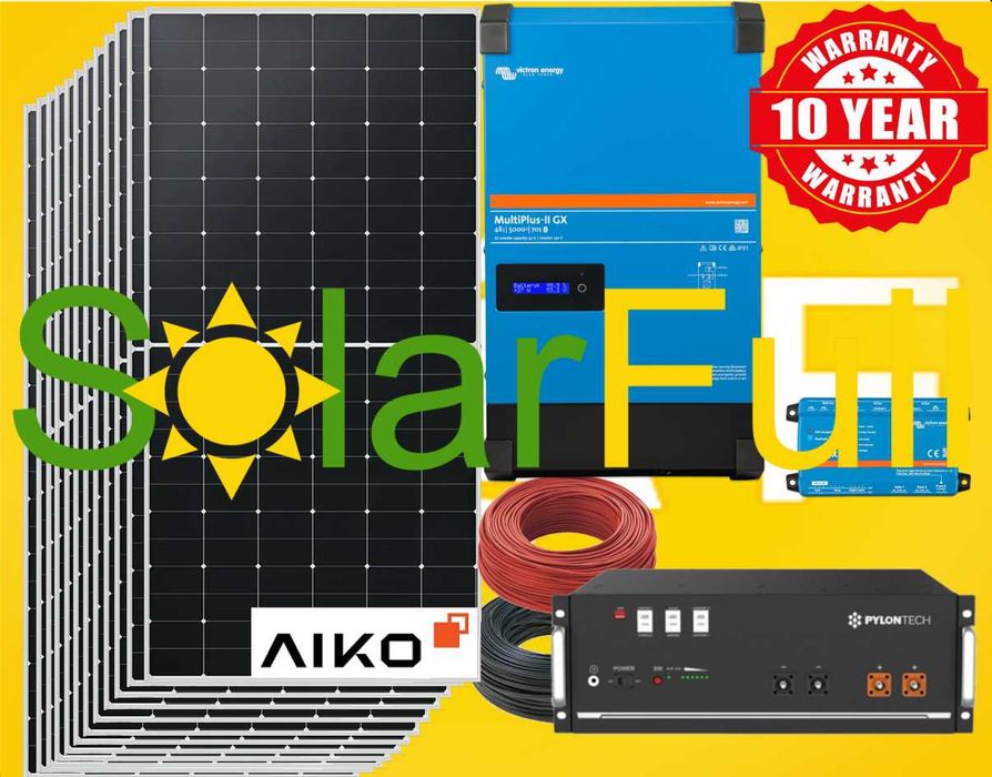 Kit Solar Fotovoltaico – Inversor Victron 5 kVA + Baterias Pylontech US5000 (5 kWh) + 10 Painéis Aiko 665 W