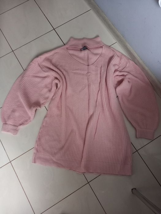 Sweterek sukienka bufiaste rękawy M