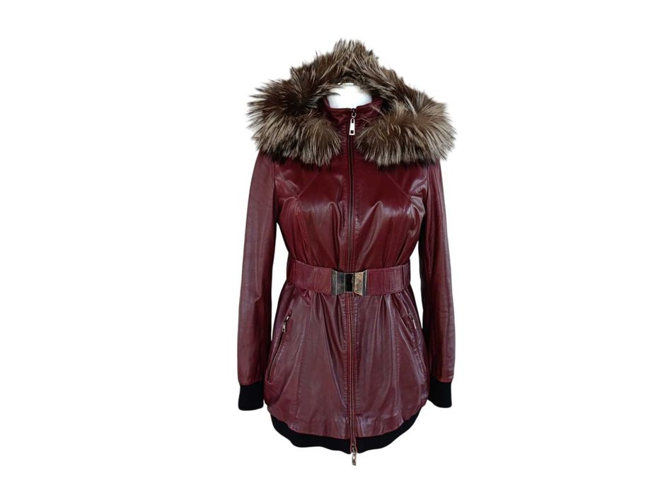 Шкіряна куртка жіноча Albertini Collezione з хутром бордова 50-52 (XL)