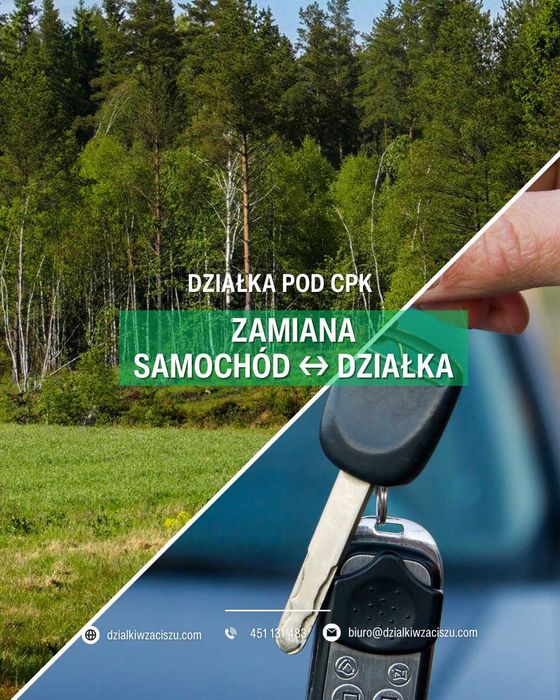 Zamiana samochodu na dzialke Żyrardów 800 m2 blisko CPK A2 Suntago