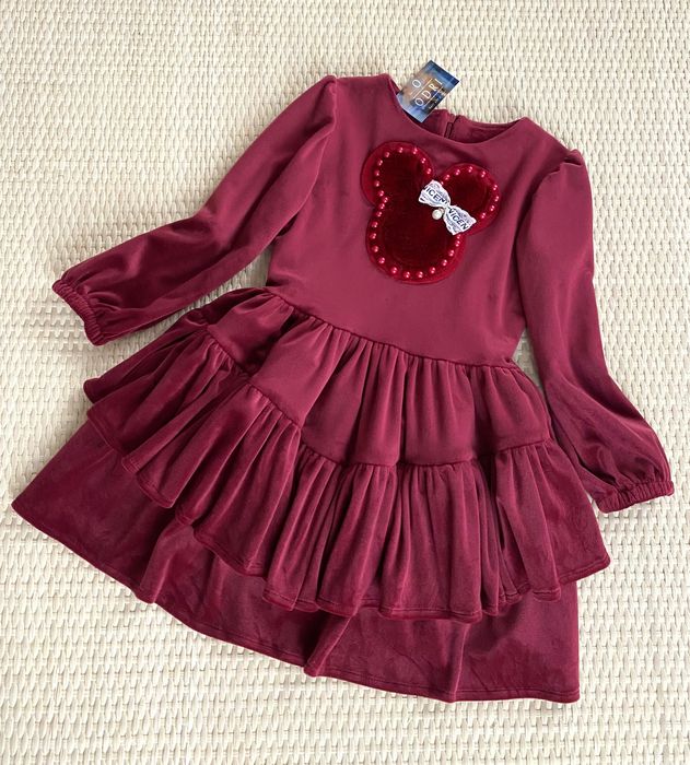 Дитяче святкове плаття бордове Велюр. Для дівчинки. Розмір 104 -134