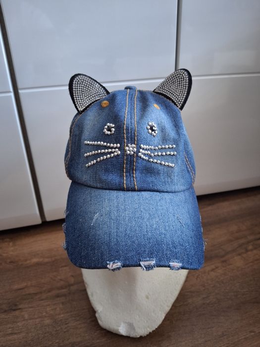 Czapka z daszkiem jeans Kotek 58 dla dziewczynek