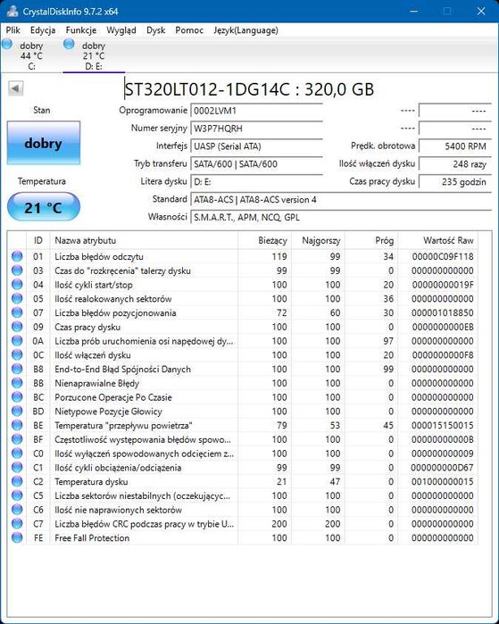 Dysk HDD Seagate 320GB 2.5 SATA 235H GW3m N338