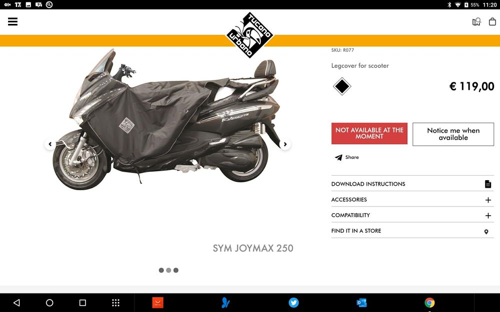 manta tucano urbano R-077 Sym joymax 125 250/evo 300/RV