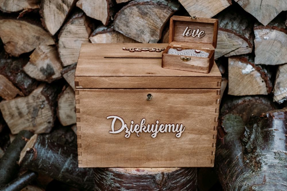 PUDEŁKO skrzynka na koperty i szkatułka obrączki RUSTYKALNE BOHO