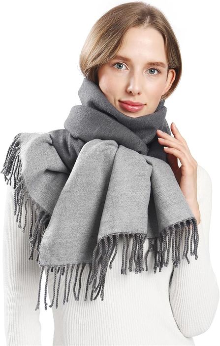 Szalik Pashmina Dwustronny - Miękki Ciepły - Szary L