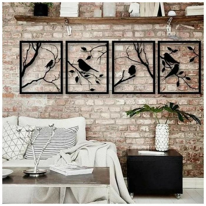 Obraz Ptaszki 4 el. czarny 200 x 60 cm