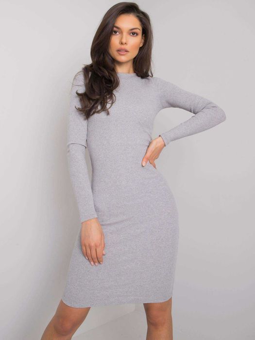 Szara elastyczna SUKIENKA przed kolano PRĄŻEK 36 38
