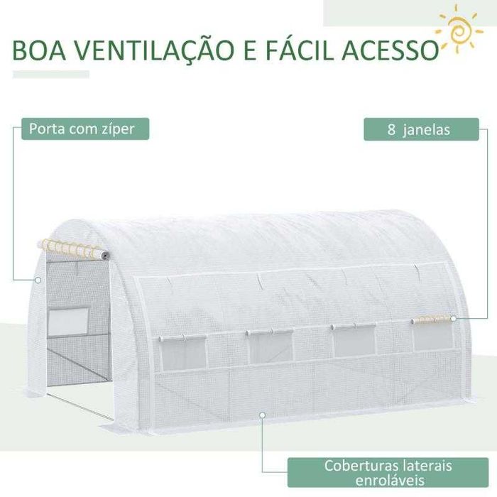 Estufa de Túnel de Jardim 4x3x2 m com Porta de Enrolar e 8 Janelas