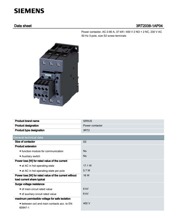 Contactor Siemens 2038 (novo)