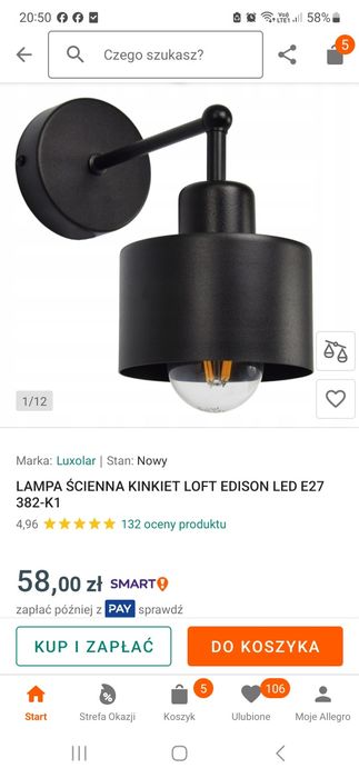 LAMPA sufit KINKIET ŚCIENNY regulowany loft KUBEK