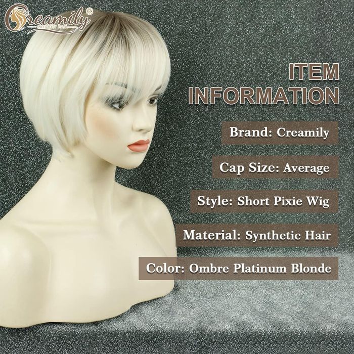 Krótka Blond Peruka Z Grzywką Ombre Do Stylizacji