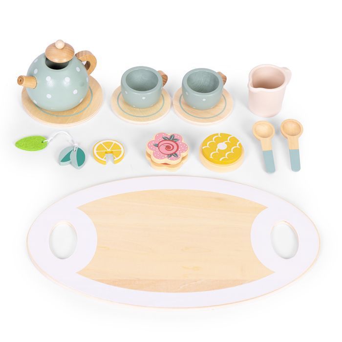 Drewniany Zestaw Do Herbaty Dzbanek Filiżanki 14 Elementów Ecotoys