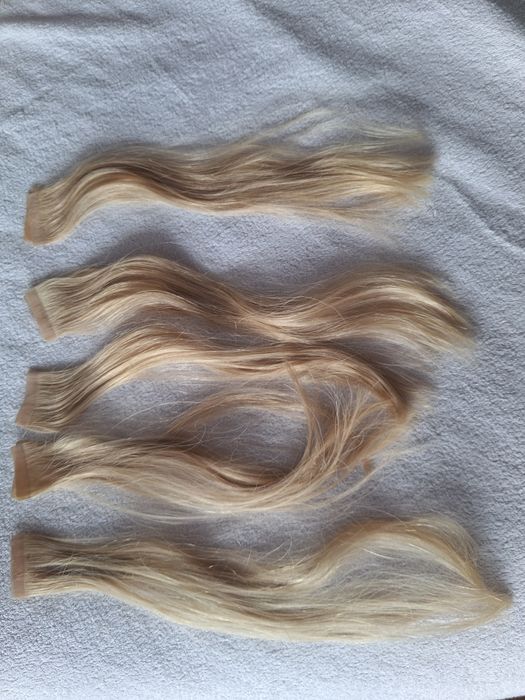 Włosy jasny blond Cameron hair silver tape on 5 szt 30 cm