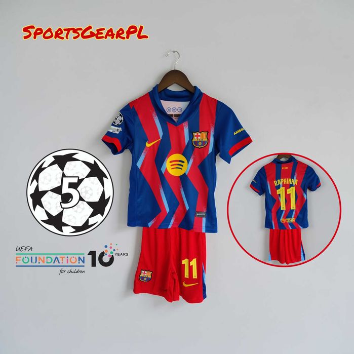 25/26 RAPHINHA #11 FC Barcelona Komplet Strój Czwarty 135 - 145 cm Liga Mistrzów