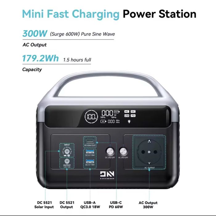 DaranEner NEOZ Estação portátil Nova - 300W 179.2Wh LiFePO4