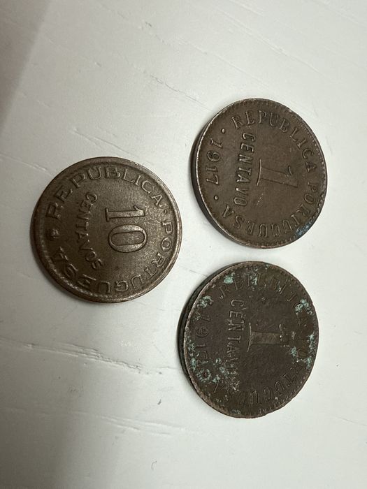 Lote 3 Moedas Portuguesas – 1 Centavo 1917 + 10 Centavos 1960