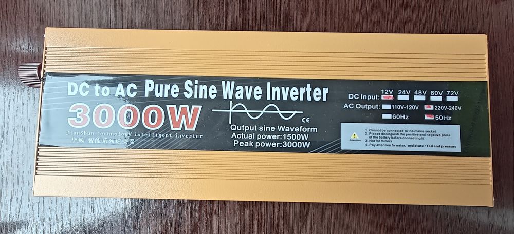 Інвертор 12-220V 3000W Чистий Синус (Перетворювач напруги для котла)
