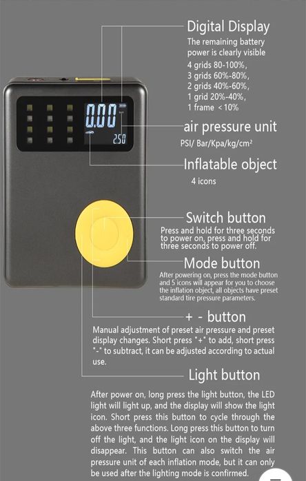 Booster auto e compressor de pneus 13000mah Novo