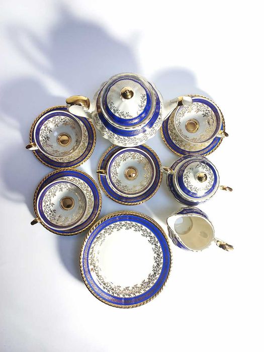 Serviço Chá 4 Chávenas Azul Dourado Rudolf Wachter RW Bavaria Germany