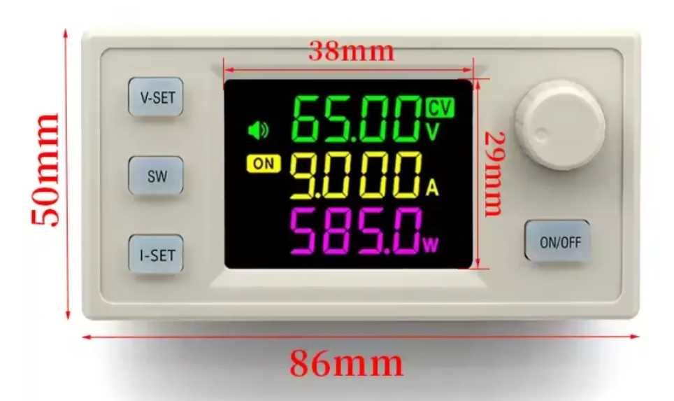Блок живлення XY6509X  0–65V 9A 585W з дисплеєм, MPPT та захистом