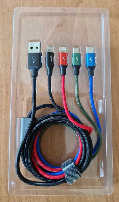 Szybki Kabel USB 4 wtyki: 2x Lightning iP, MicroUSB, USB-C - 1,2m 3,5 A