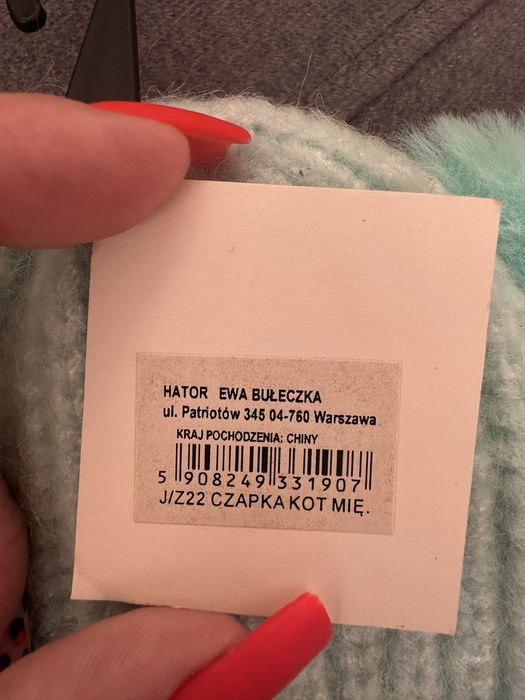 Kotek czapka na zimę dla dziewczynki w kolorze miętowym z uszkami