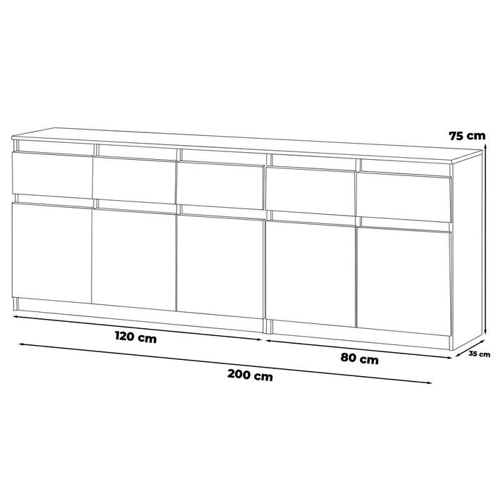 Komoda Nowoczesna Modułowa Best Oleksa 200cm Szafka 5 Szuflad Salon