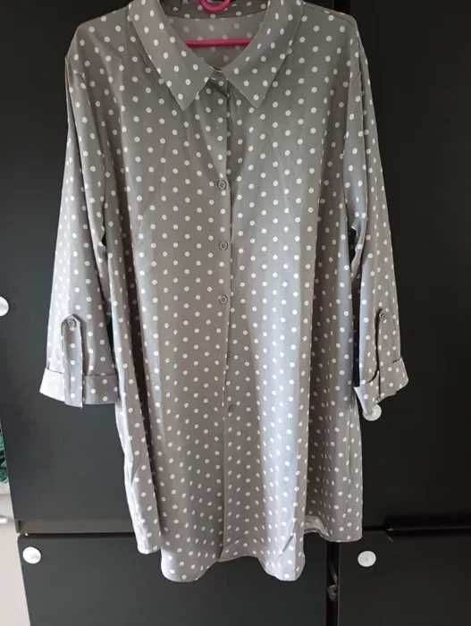Nowa długa koszula damska szara w kropki 3XL/4XL