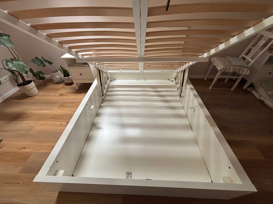 Łóżko_Stelaż_IKEA MALM 140×200 cm z pojemnikiem – biały – Stan Bardzo Dobry!