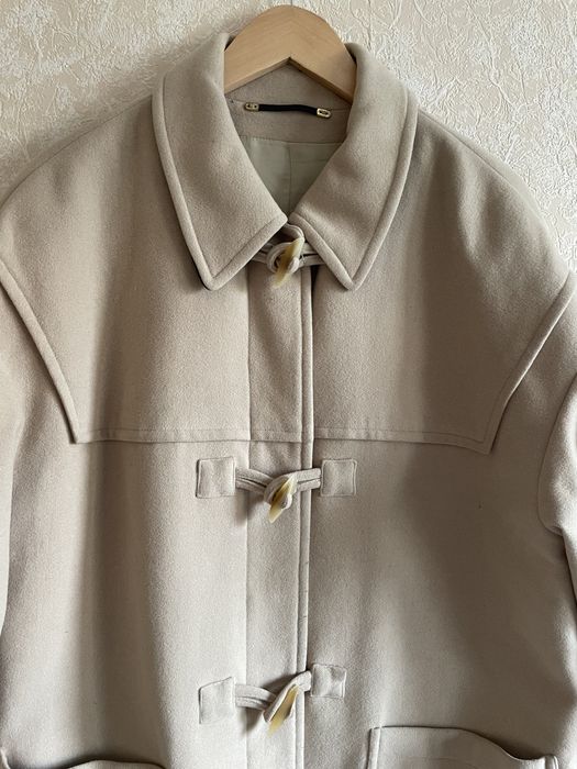 Płaszcz jasny beżowy wełna duffle coat kaszmir styl boho elegancki