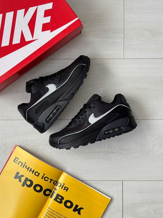 Кросівки Nike Air Max 90 Reflective Black | кроси Найк Аір Макс 90 чорного кольору шкіряні