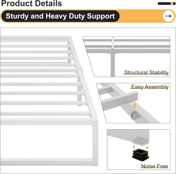 Łóżko Metalowe Białe Rama 180 x 200 cm