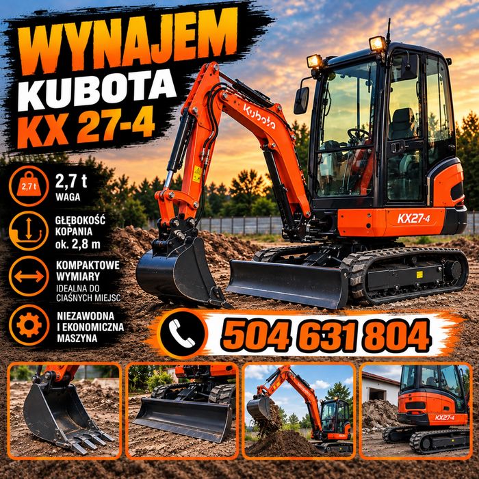 Wynajem minikoparki kubota kx 27