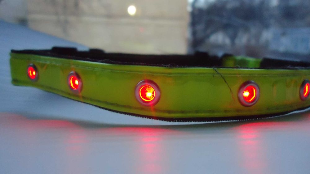 Светящийся флуорисцентный LED ошейник 46 см шлейка для собак