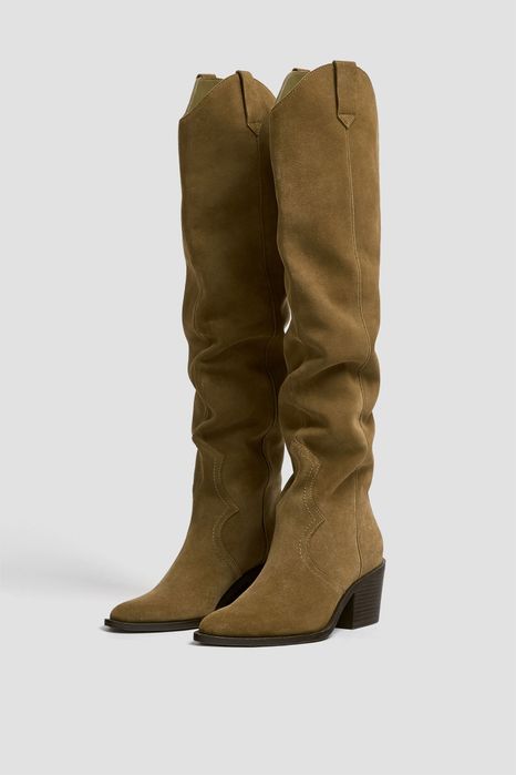 SKÓRZANE Kozaki 38 Buty Botki Brązowe Camel Kowbojki Obcasie za Kolano