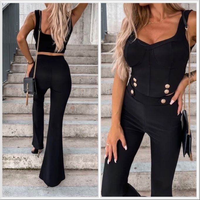 Komplet Chicaca Giorgia top + spodnie dzwony rozmiar M/L